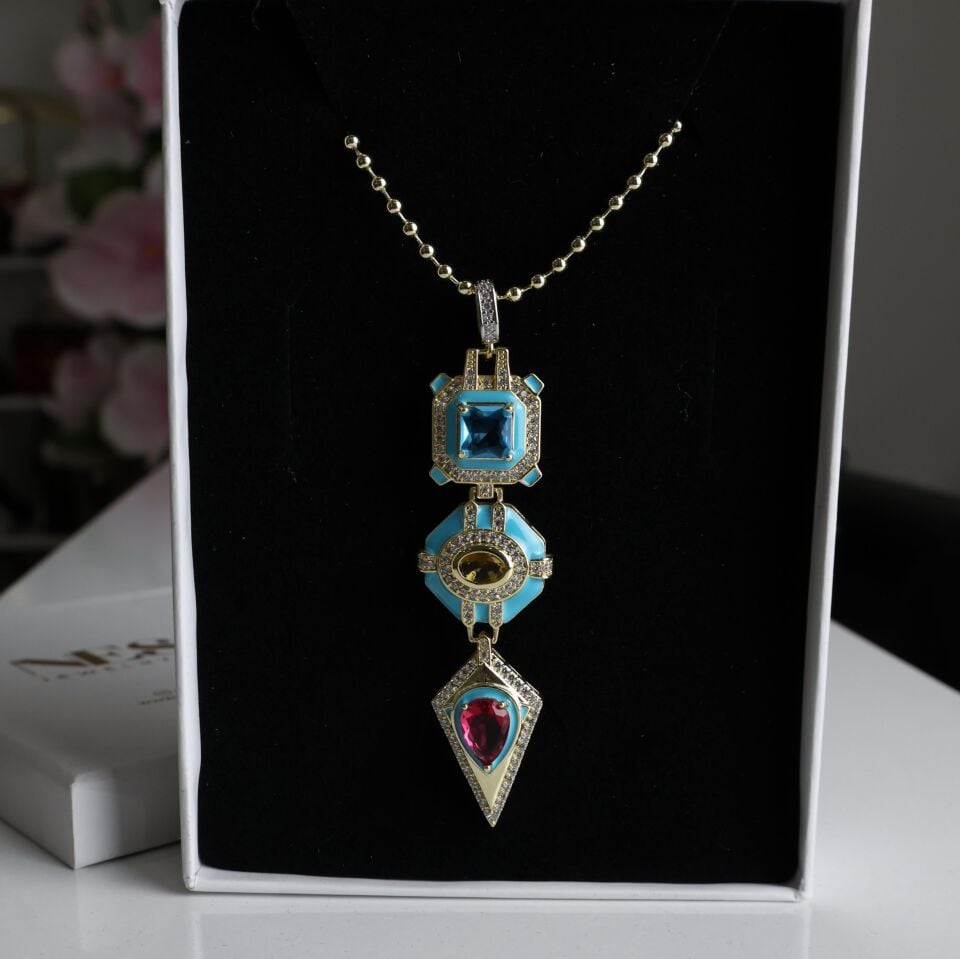 Vip Taşlı Mavi Kolye