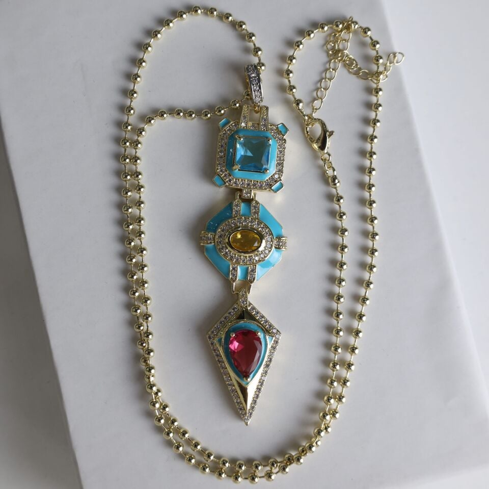 Vip Taşlı Kolye Mavi