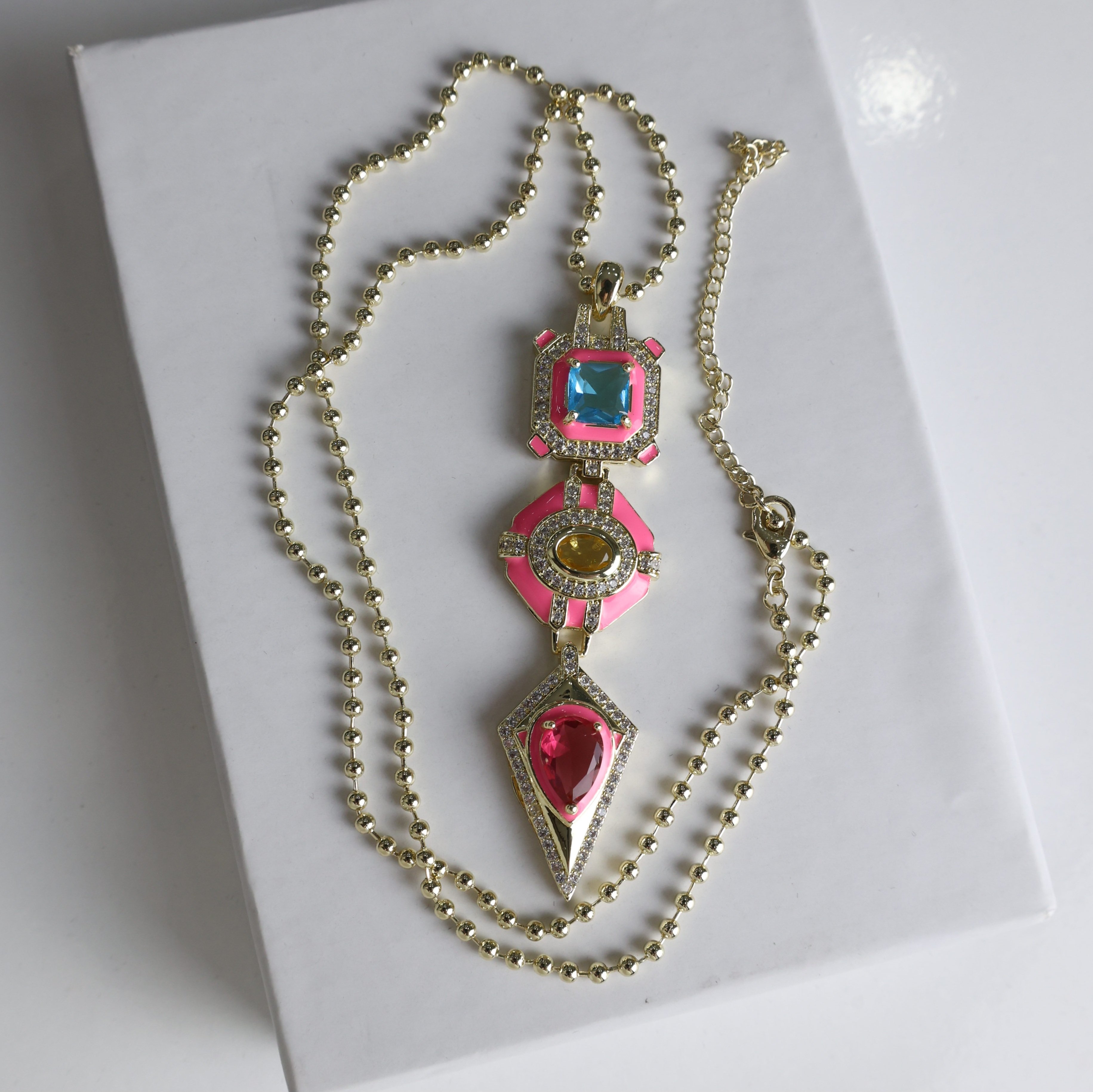 Vip Taşlı Kolye Pembe