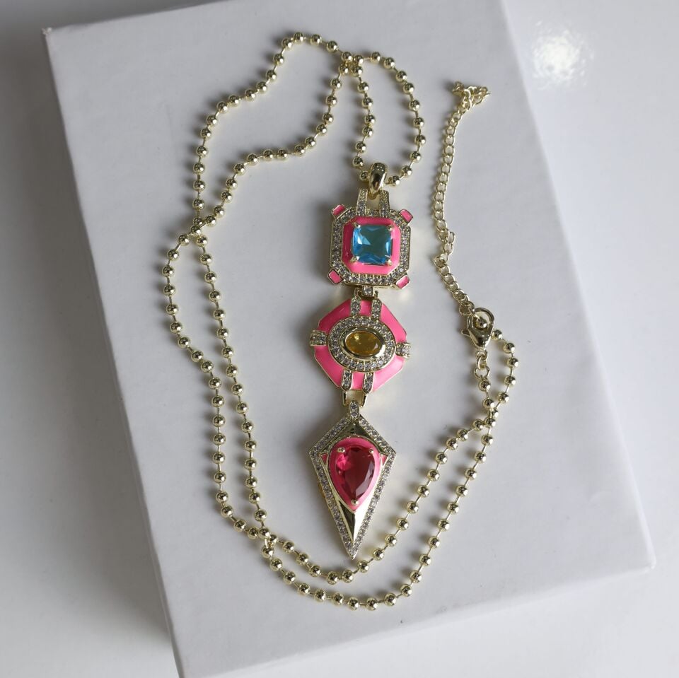 Vip Taşlı Pembe Kolye