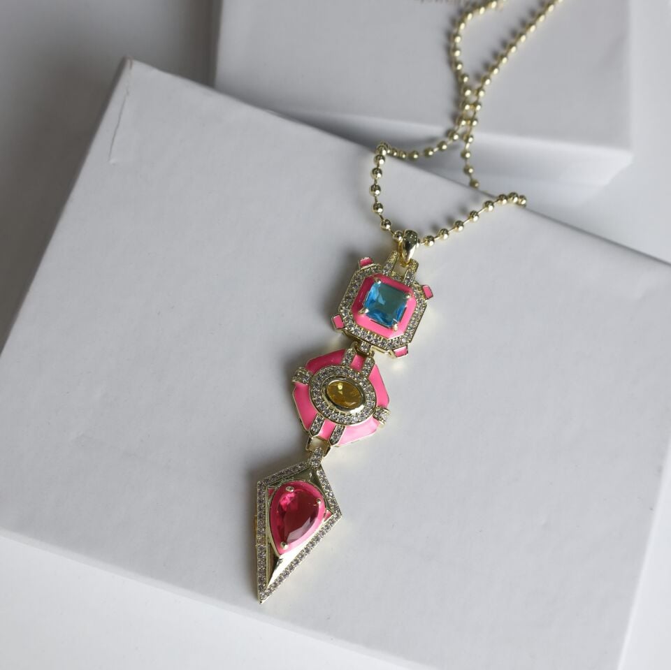 Vip Taşlı Pembe Kolye