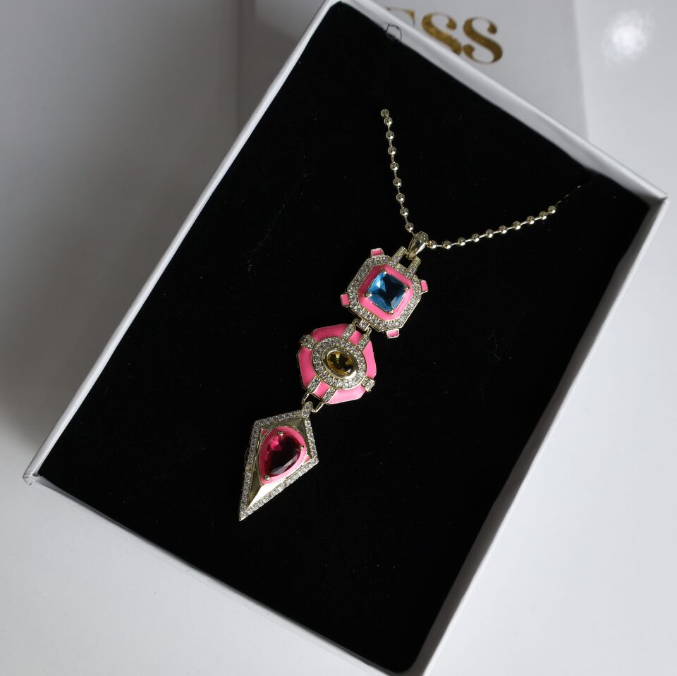 Vip Taşlı Pembe Kolye