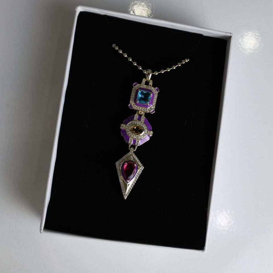 Vip Taşlı Kolye Mor