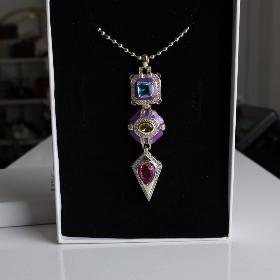 Vip Taşlı Kolye Mor