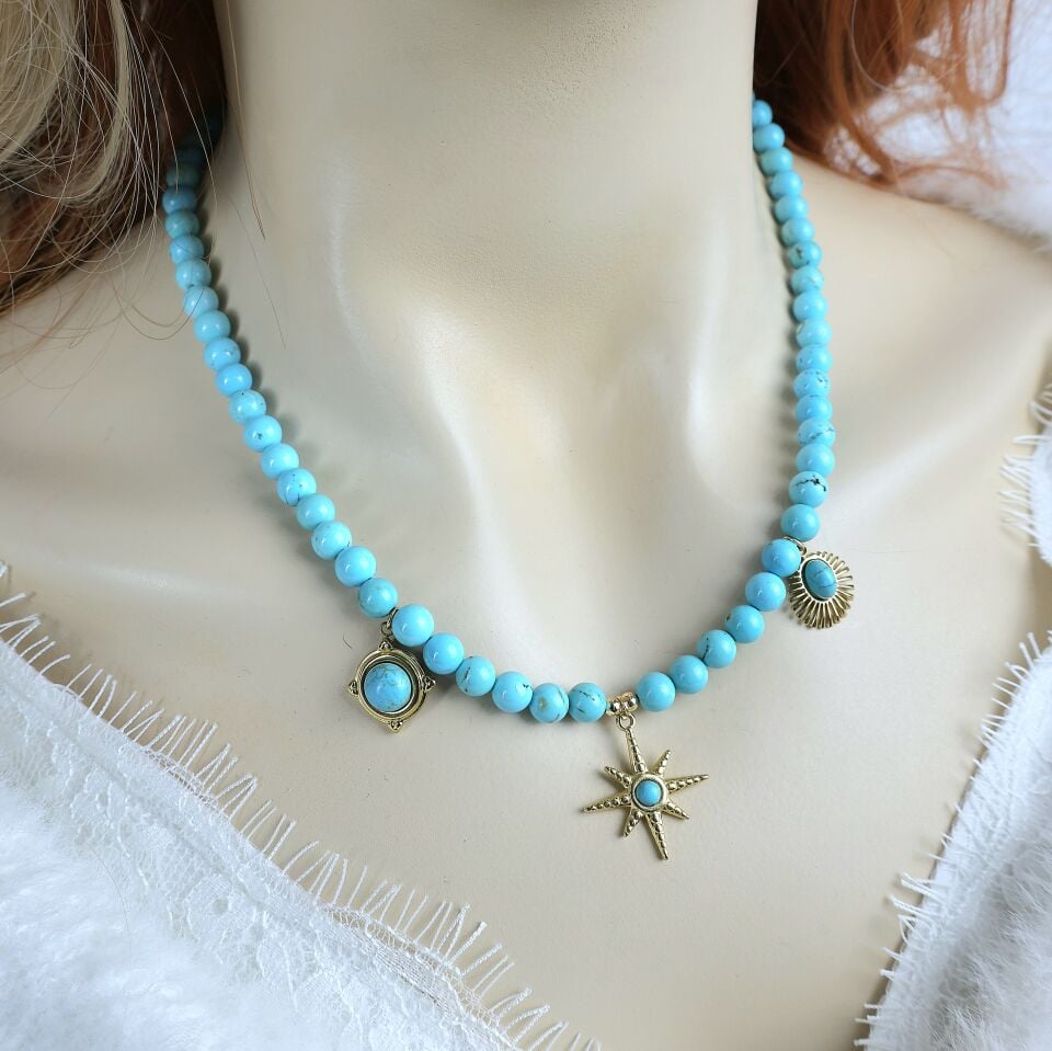 Doğal Turkuaz Taşı Kolye