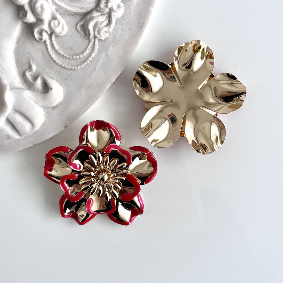 İthal Kırmızı Çiçek Küpe