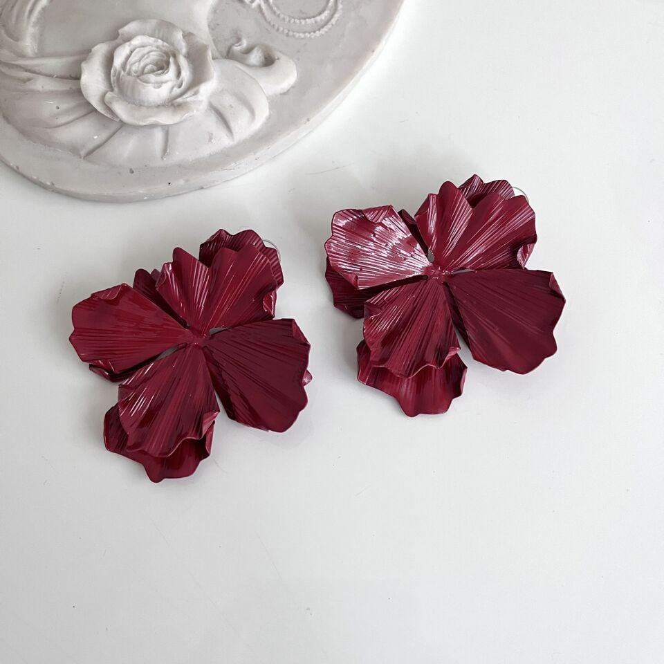 İthal Bordo Çiçek Küpe
