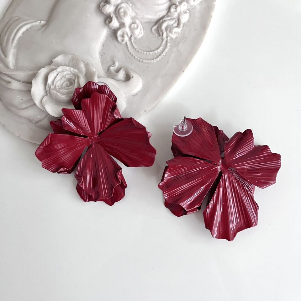 İthal Bordo Çiçek Küpe