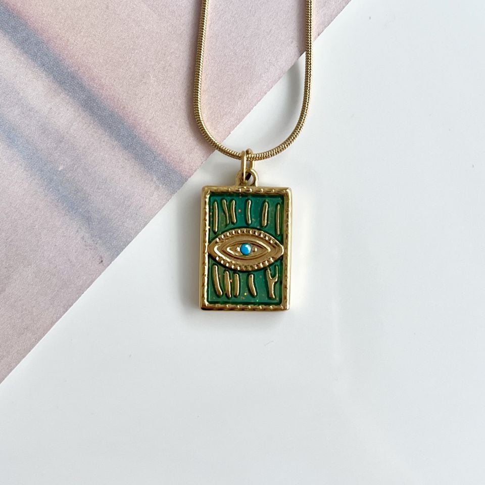 Çelik Yeşil Göz Kolye