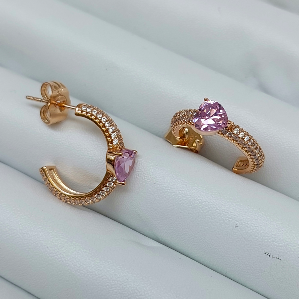 Xuping Taşlı Pembe Kalp Küpe