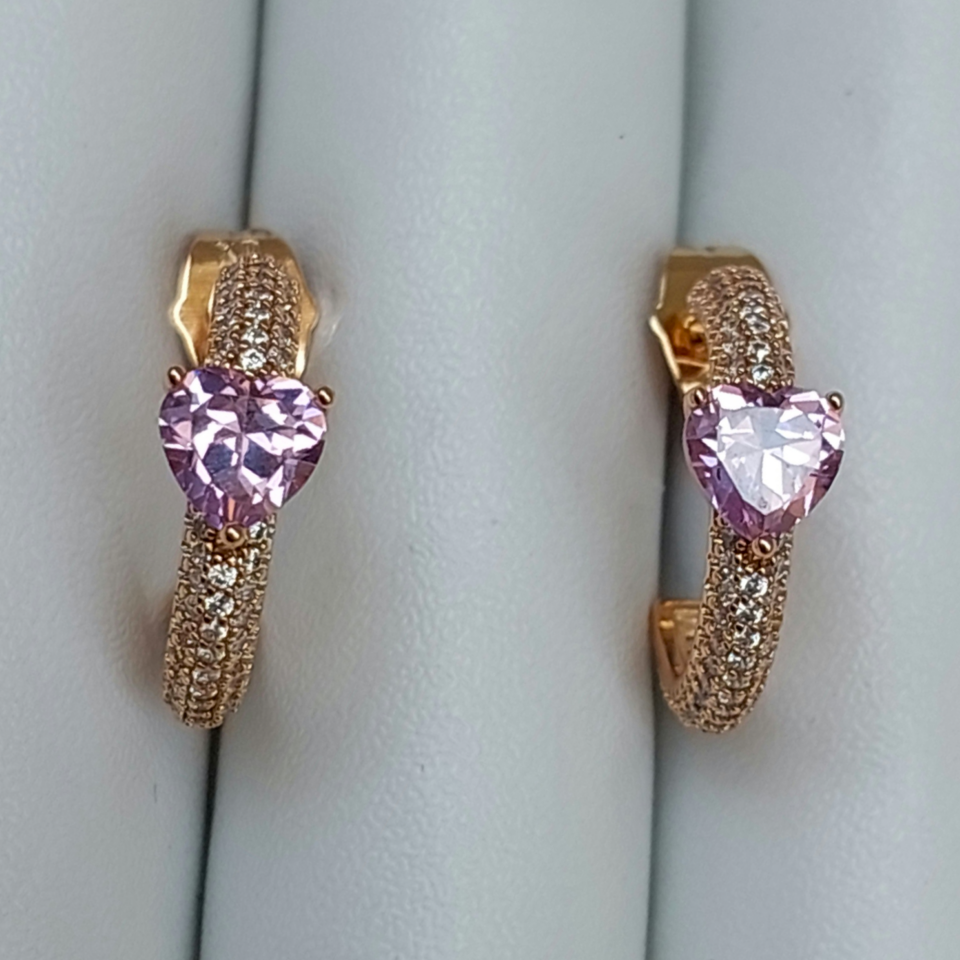 Xuping Taşlı Pembe Kalp Küpe