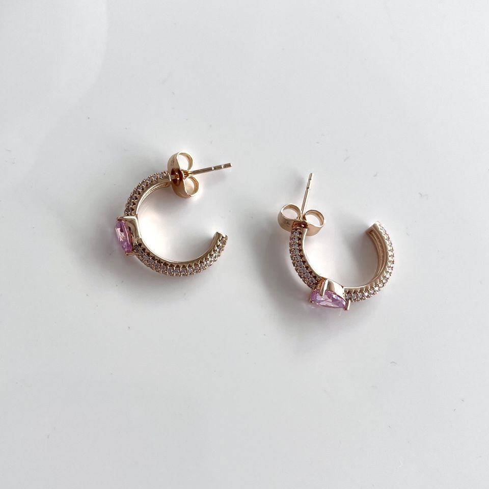 Xuping Taşlı Pembe Kalp Küpe